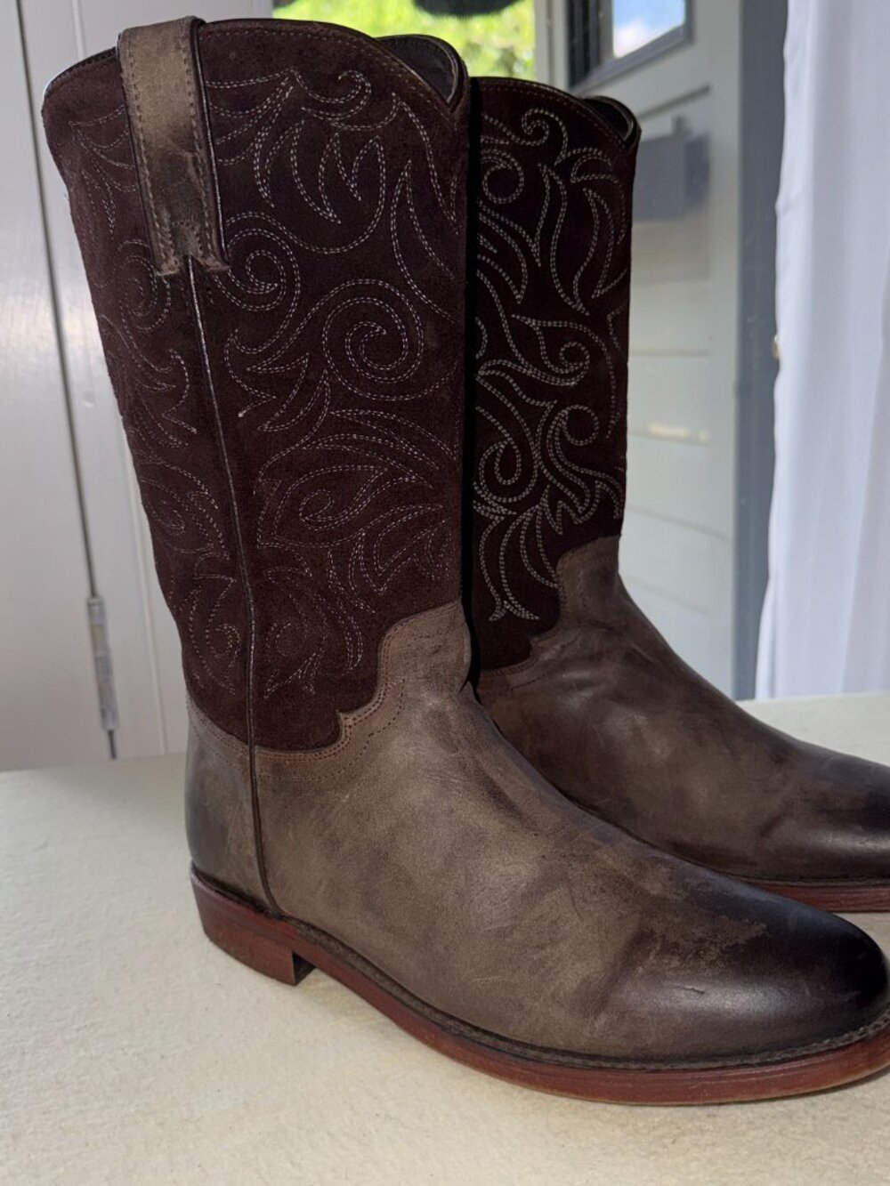 Reba Justin Boots Women's Western Anthem Boots Dark Brown Leather Suede Size 8 - Picture 4 of 14